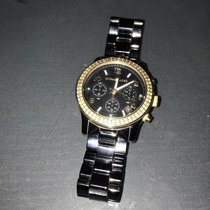 Micheal Kors ceramic black gold watch
